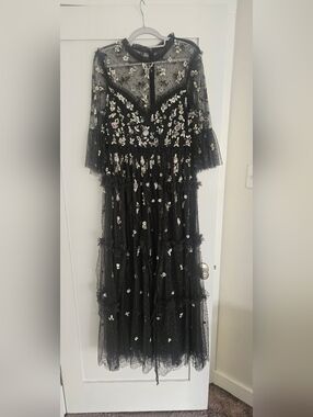 Needle & Thread Black Evening Dress Gown with Ruffle Accents